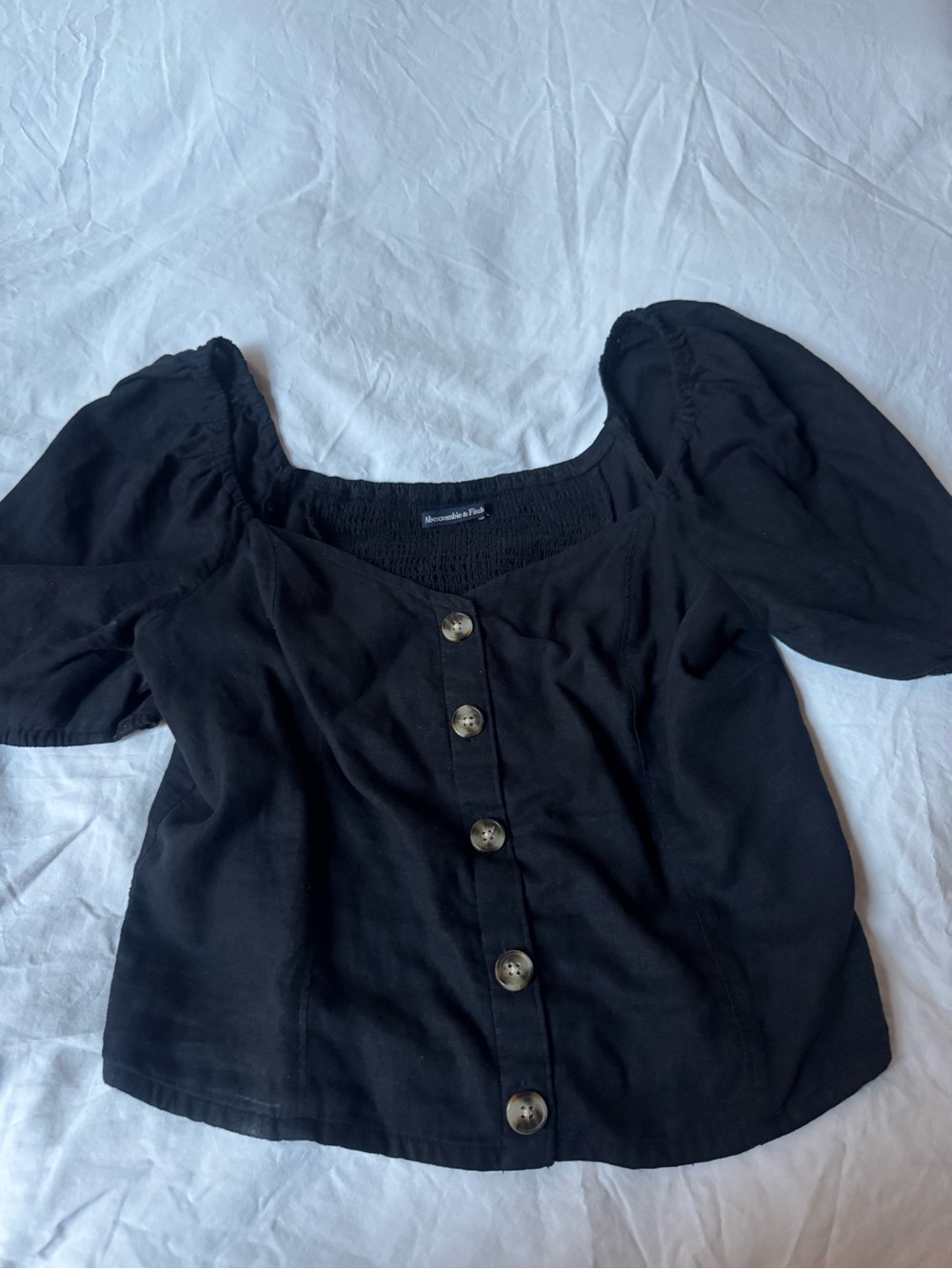 Abercrombie Black Puff Sleeve Button-Front Women's Top